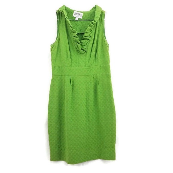Julian Taylor Green Sleeveless Knee Length Pencil Ruffle Dress Womens Sz 8 - Picture 1 of 4